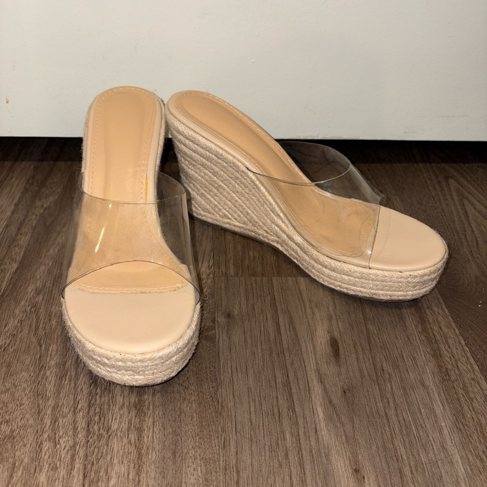 SHEIN Clear Strap Beige Wedges